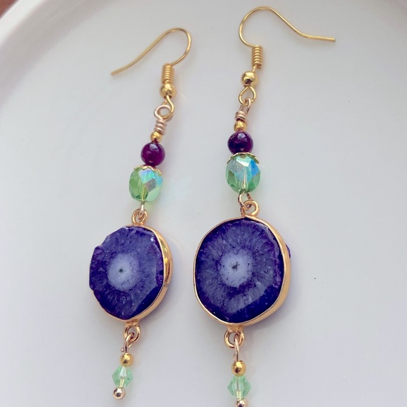 Solar Quartz Earrings (Druzy) in Purple - Picture 2 of 4